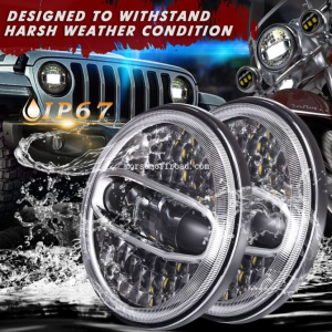 7 “LED-Scheinwerfer mit Umbau-Halo für Harley & Jeep Wrangler JK