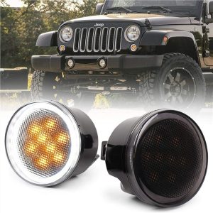 Morsun LED-Blinker mit Halo für Jeep Wrangler Jk 07-14 Kühlergrillleuchte