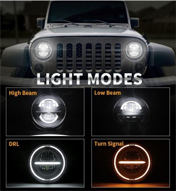 7 Round DOT Emark Jeep JKU Led Headlights With DRL Turn Signals - Image 5