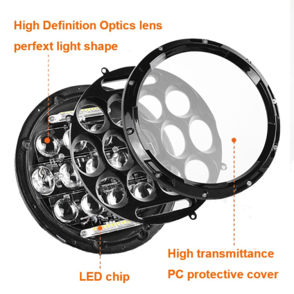 7 Inch Round LED Headlight Bulbs 75W 7 Inch Motorcycle LED Headlights DRL Driving Light Headlamp For Jeep Harley Davidson - Image 4