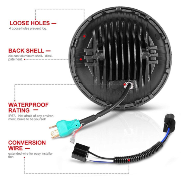 7 Inch Round LED Headlight Bulbs 75W 7 Inch Motorcycle LED Headlights DRL Driving Light Headlamp For Jeep Harley Davidson - Image 5