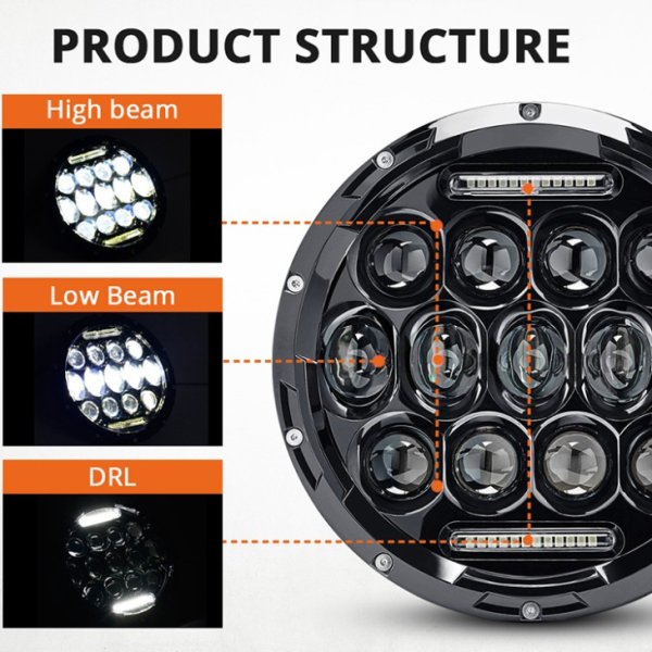 7 Inch Round LED Headlight Bulbs 75W 7 Inch Motorcycle LED Headlights DRL Driving Light Headlamp For Jeep Harley Davidson - Image 6