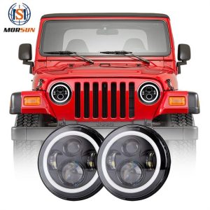 DOT 7 Led Headlight Halo For Jeep Wrangler TJ Accessories Car LED Projector Headlight Lens For Jeep TJ 1997-2006 JK CJ7 LJ
