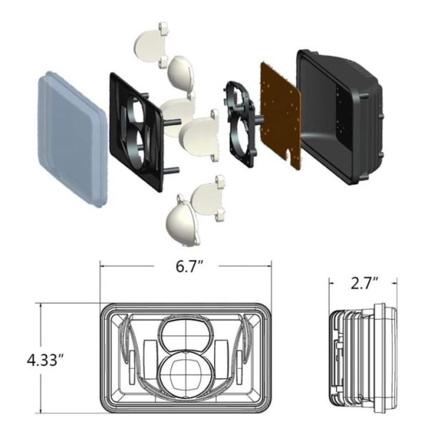DOT Approved 4x6 Inch Led Square Headlight For Jeep Wrangler And For Kenworth High/low Beam - Image 3