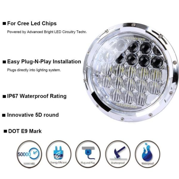 For Hummer/for Royal Enfield LED Headlamp With High Low Beam DRL For Motorcycle 7 Inch Round Headlight - Image 2