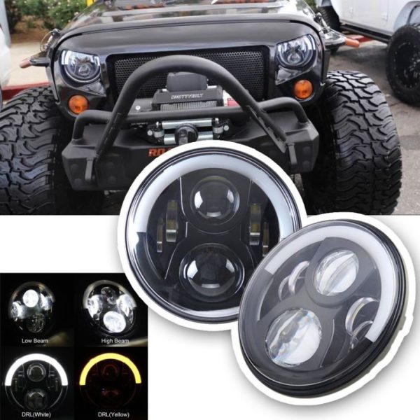 Half Led Halo Lights For Jeep Wrangler JK TJ LJ CJ 7 Inch Half Halo Headlights For Jeep JK - Image 5