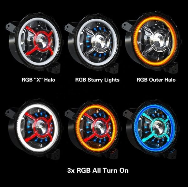 9 Inch Round Jeep JL 2018 RGB Ring Jeep Wrangler Color Changing Halo Led Headlights - Image 2