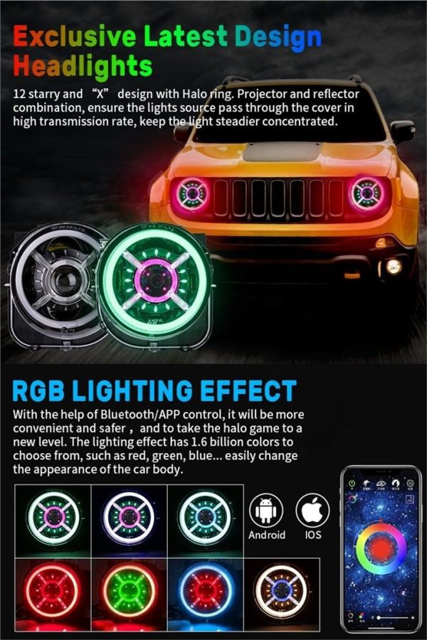 Morsun LED RGB Headlghts Color Change Demon Eyes For Jeep Renegade 2015 2016 2017 2018 2019 2021 - Image 2